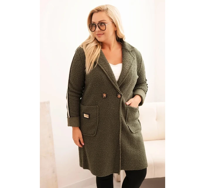 Dámský kabát Plus Size z s kapsami khaki model 21297074 - K-Fashion Dámský kabát Plus Size z s kapsami khaki model 21297074 - K-Fashion