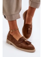 model 21652470 Semišové Dámské Mokasíny na Ploché Podrážce Hnědé - Zazoo