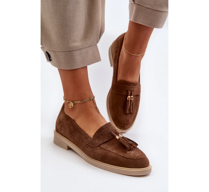 model 21652470 Semišové Dámské Mokasíny na Ploché Podrážce Hnědé - Zazoo