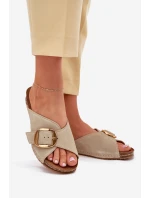 Kožené Pantofle Se Zlatou  Pistácie model 21702507 - Maciejka