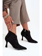 Nízké dámské kotníkové boty na jehlovém podpatku semiš černé model 21709922 - Boto Nízké dámské kotníkové boty na jehlovém podpatku semiš černé model 21709922 - Boto