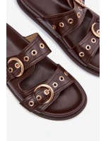 Dámské pantofle se zlatými přezkami kůže čokoládové model 21943360 - Boto