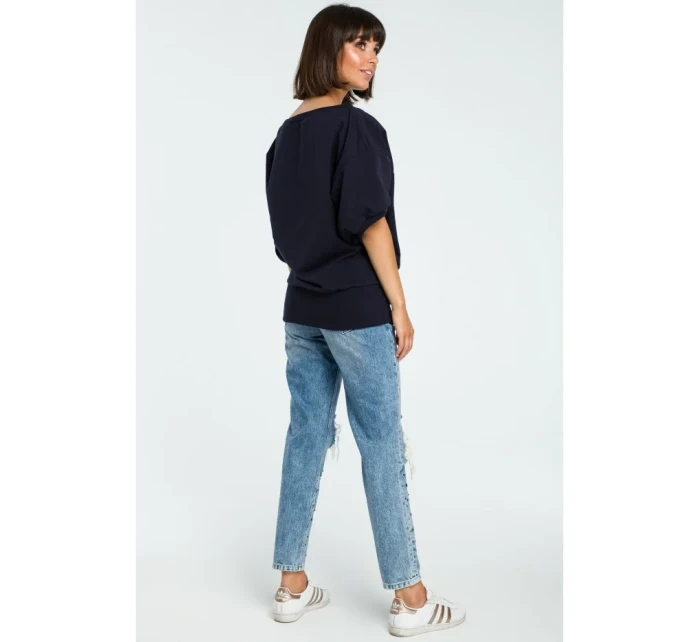 B079 Halenka nadměrné velikosti se zavinovacími detaily - tmavě modrá