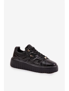 Dámské lakované tenisky na platformě – černé Lee Cooper