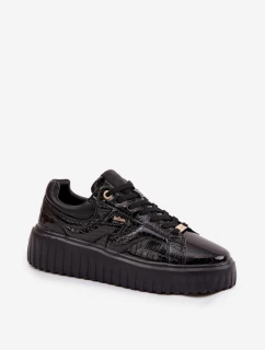 Dámské lakované tenisky na platformě – černé Lee Cooper