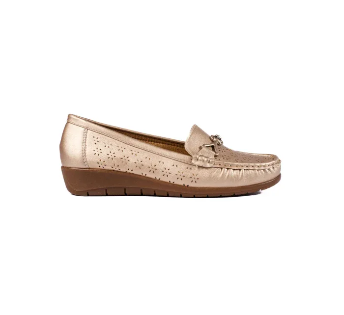 Komfortní dámské zlaté  mokasíny bez podpatku
