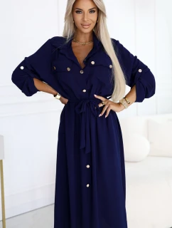 Midi košilka se zlatými knoflíky a vázáním model 21208909 - numoco basic