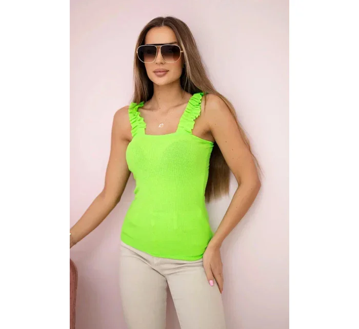 Halenka bez ramínek s volánky zelená neonová Halenka bez ramínek s volánky zelená neonová