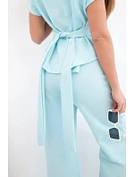 Dámský komplet z materiálu s krátkým rukávem a kalhotami se širokou nohavicí model 22048839 - K-Fashion