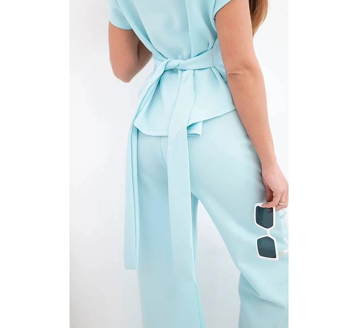 Dámský komplet z materiálu s krátkým rukávem a kalhotami se širokou nohavicí model 22048839 - K-Fashion