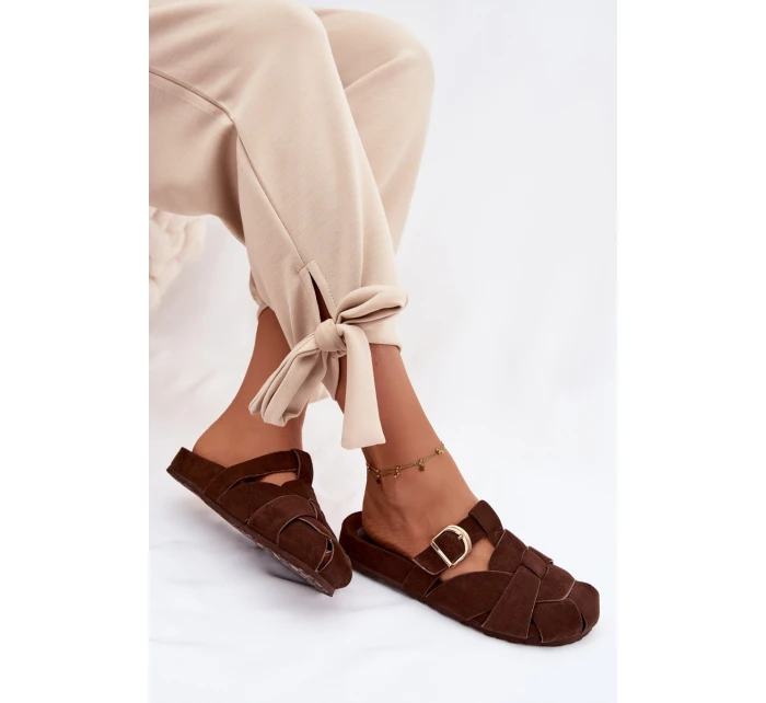 Dámské s pásky a zlatým přezkou Čokoládové model 21951397 - Boto