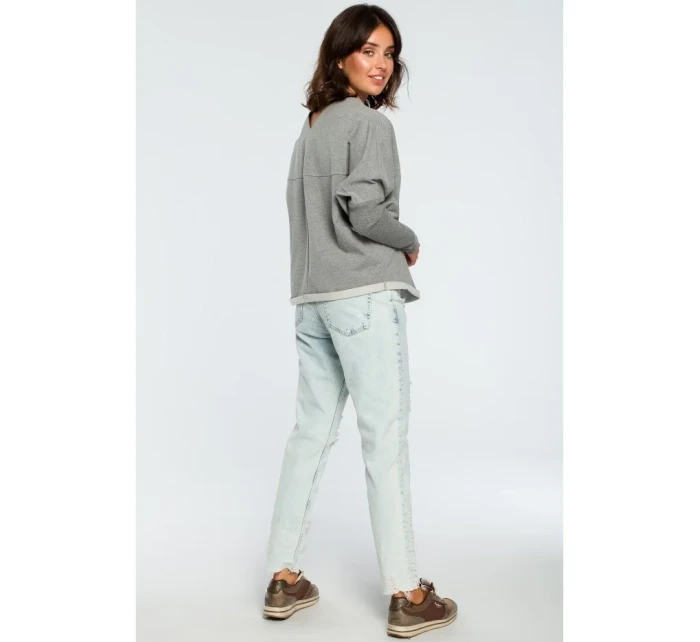 B094 Oversized top s výstřihem do V na zádech - šedý B094 Oversized top s výstřihem do V na zádech - šedý