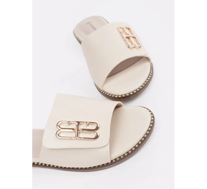 Stylové dámské Jasnobeżowy  nazouváky na plochém podpatku