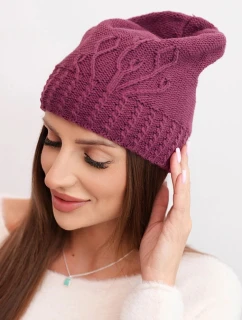Dámská zimní čepice z vlny s ozdobným  tmavě fialová model 21866354 - K-Fashion