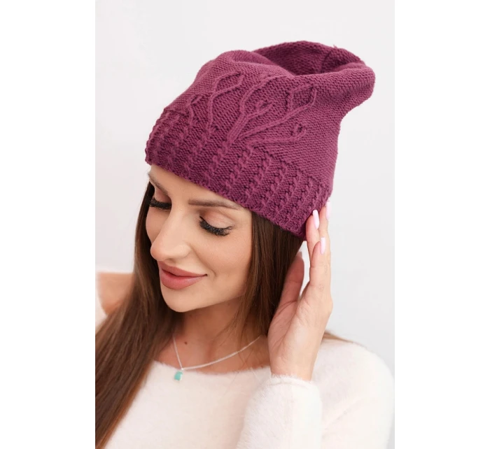 Dámská zimní čepice z vlny s ozdobným  tmavě fialová model 21866354 - K-Fashion
