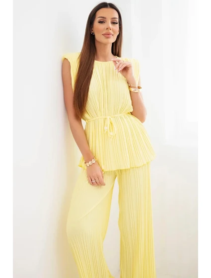 Dámský viskózový komplet s blůzou a širokými kalhotami žlutý model 22025246 - K-Fashion