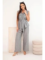 Dámský komplet s halenkou se zavazováním a širokými kalhotami grafitový