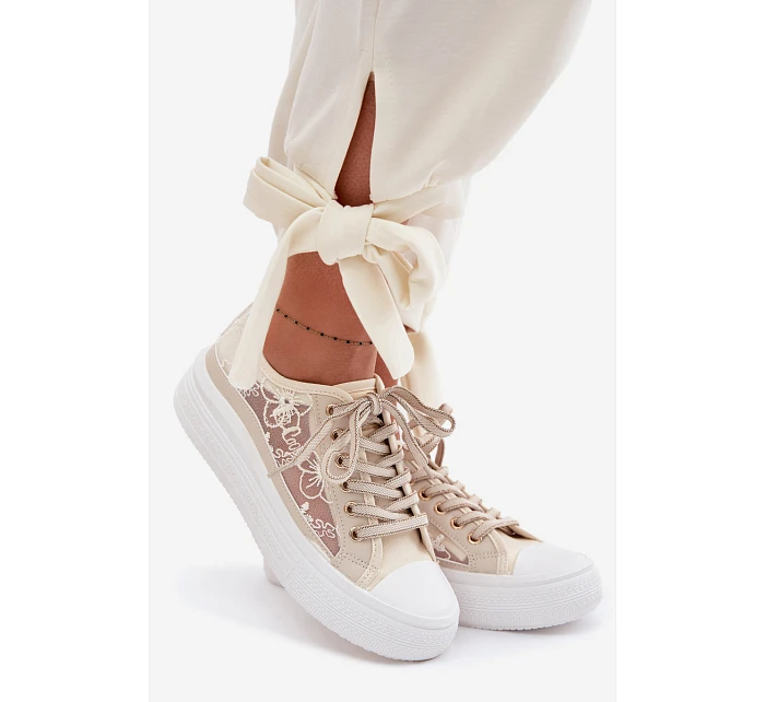 Dámské tenisky s krajkou na platformě Lee Cooper LCW-26-44-4481 Béžové