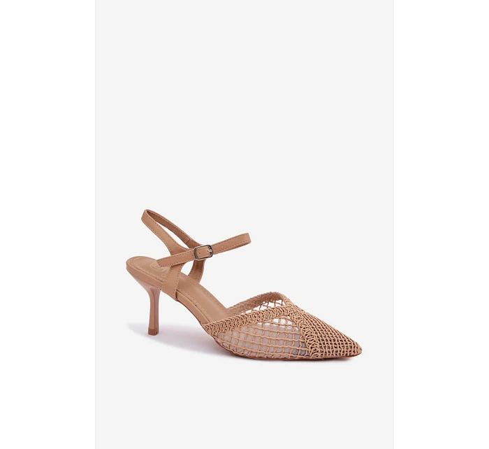 Idira Světle hnědé sandály s síťkou na jehle
