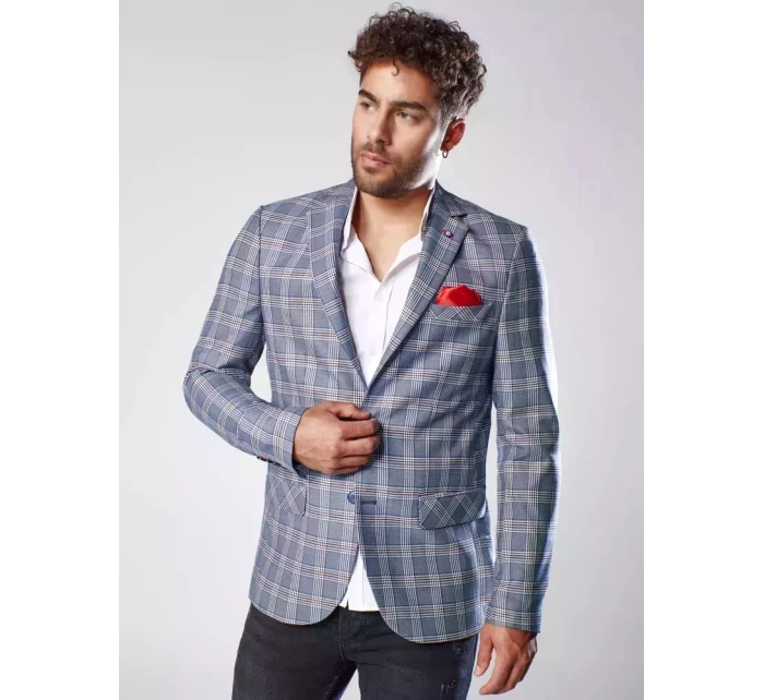 Pánská tmavě modrá kostkovaná bunda FashionStreet MX0566