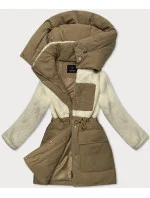 Béžovo-ecru bunda pro přechodné období z různých spojených materiálů (WD2351) Béžovo-ecru bunda pro přechodné období z různých spojených materiálů (WD2351)