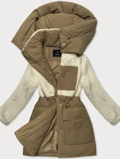 Béžovo-ecru bunda pro přechodné období z různých spojených materiálů  (WD2351)