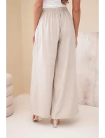 Dámské široké bavlněné kalhoty s gumičkou v pase béžové
