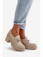 model 21669398 Lakované Polobotky Dámské Na Podpatku Přírodní Kůže Světle Béžové - Zazoo