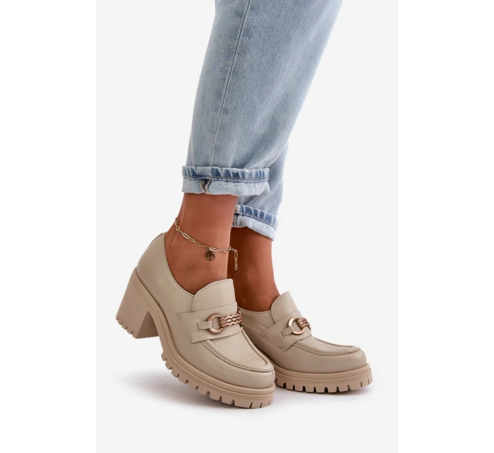 model 21669398 Lakované Polobotky Dámské Na Podpatku Přírodní Kůže Světle Béžové - Zazoo