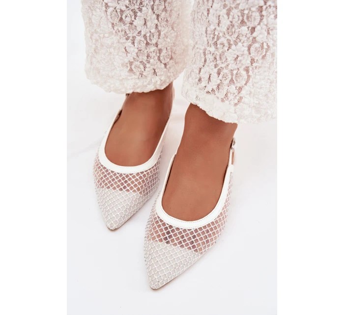 Síťované baleríny s odhalenou patou bílé Pyvona