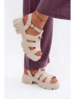 Kožené dámské sandály na platformě s vážkou Vinceza 79627 Béžové