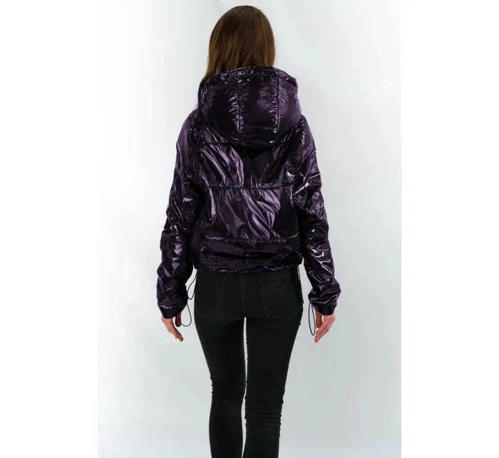 Tmavě modrá lesklá prošívaná dámská bunda s kapucí model 14764934 - S'WEST