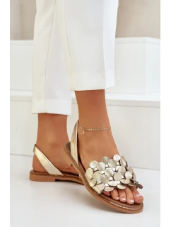 Kožené sandály na plochém podpatku Zazoo 40425 zlaté