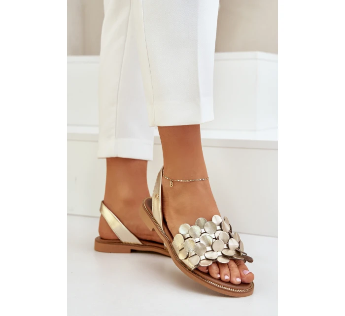 Kožené sandály na plochém podpatku Zazoo 40425 zlaté