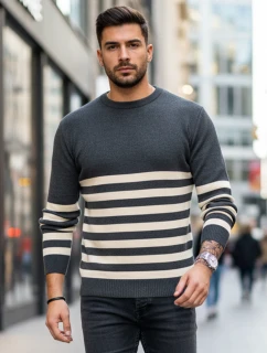 Pánský tmavě šedý pruhovaný svetr FashionStreet WX2133