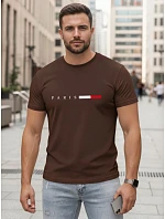 Pánské bavlněné tričko s nápisem PARIS, hnědé, FashionStreet NX5139R Pánské bavlněné tričko s nápisem PARIS, hnědé, FashionStreet NX5139R