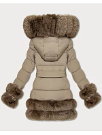 Tmavě béžová elegantní bunda pro přechodné období s kožešinou model 21422875 - S'WEST Tmavě béžová elegantní bunda pro přechodné období s kožešinou model 21422875 - S'WEST