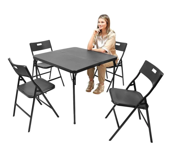 STOLEK PRO CATERING KOMPAKTNÍ STOLEK 86,5x86,5x71 cm a 4 SEDÁTKA ČERNÝ