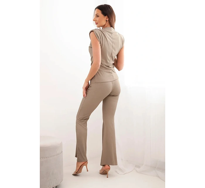 Dámský komplet s řasenou halenkou a širokými kalhotami fango