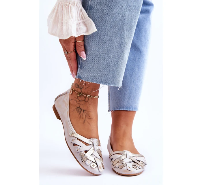 Dámské Kožené Baleríny model 21620670 Béžová a zlatá - Maciejka
