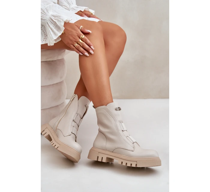 Zateplené boty pro ženy na zip z eko kůže světle béžové model 21670042 - Boto