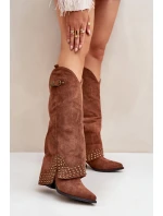 Kozačky s ohrnutým svrškem na podpatku hnědé Iveliri