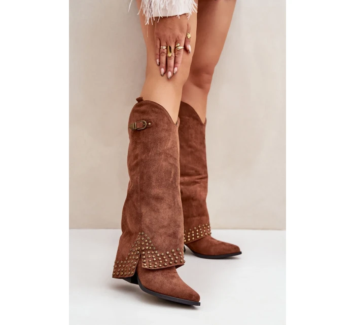 Kozačky s ohrnutým svrškem na podpatku hnědé Iveliri