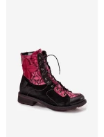 Kožené dámské boty z pravé kůže na nízkém podpatku Maciejka – černo-růžové