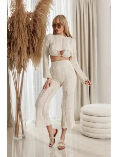 Dámský komplet v barvě ecru crop top a dlouhé kalhoty model 21115773 - MADE IN ITALY
