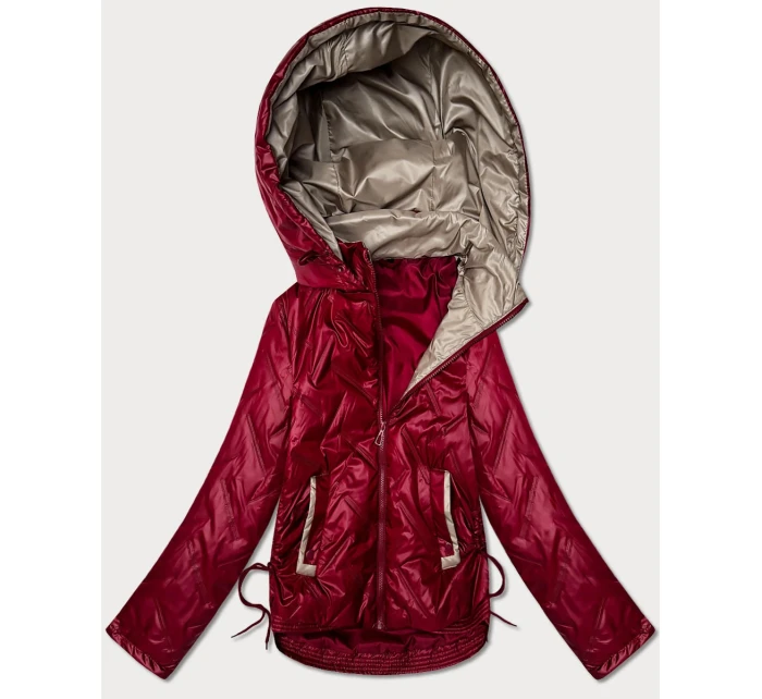 Lekko ocieplana krótka kurtka damska z kapturem Goodlookin ciemny czerwony (B8595-27)