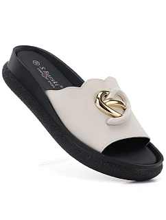 Dámské kožené žabky na platformě béžové S.Barski model 22117563