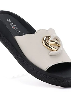 Dámské kožené žabky na platformě béžové S.Barski KV61-6046