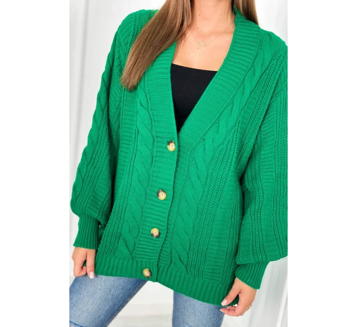 Svetr na knoflíky s model 18960083 rukávy zelený - K-Fashion Svetr na knoflíky s model 18960083 rukávy zelený - K-Fashion