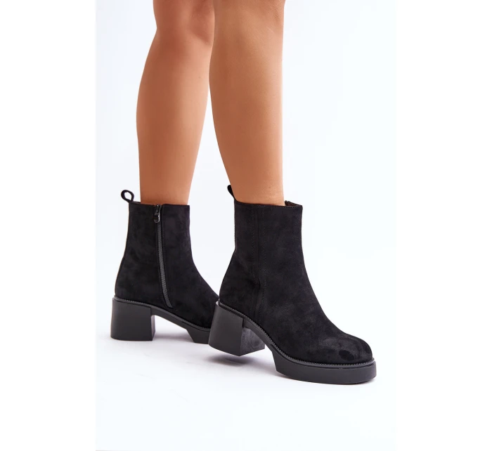 Eko semišové dámské boty na podpatku zateplené černé Meriluna Eko semišové dámské boty na podpatku zateplené černé Meriluna